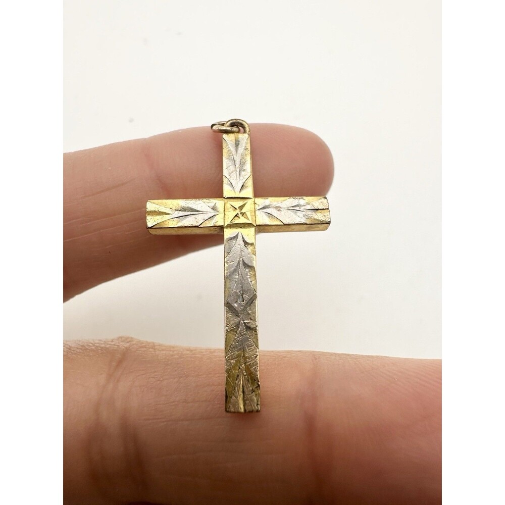 Vintage 12K Gold Filled Engraved Floral Cross Pendant